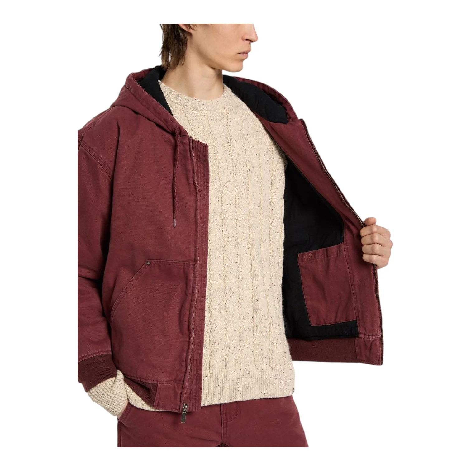 Hi ham Hooded Canvas Jacket Bordeaux - Image 5