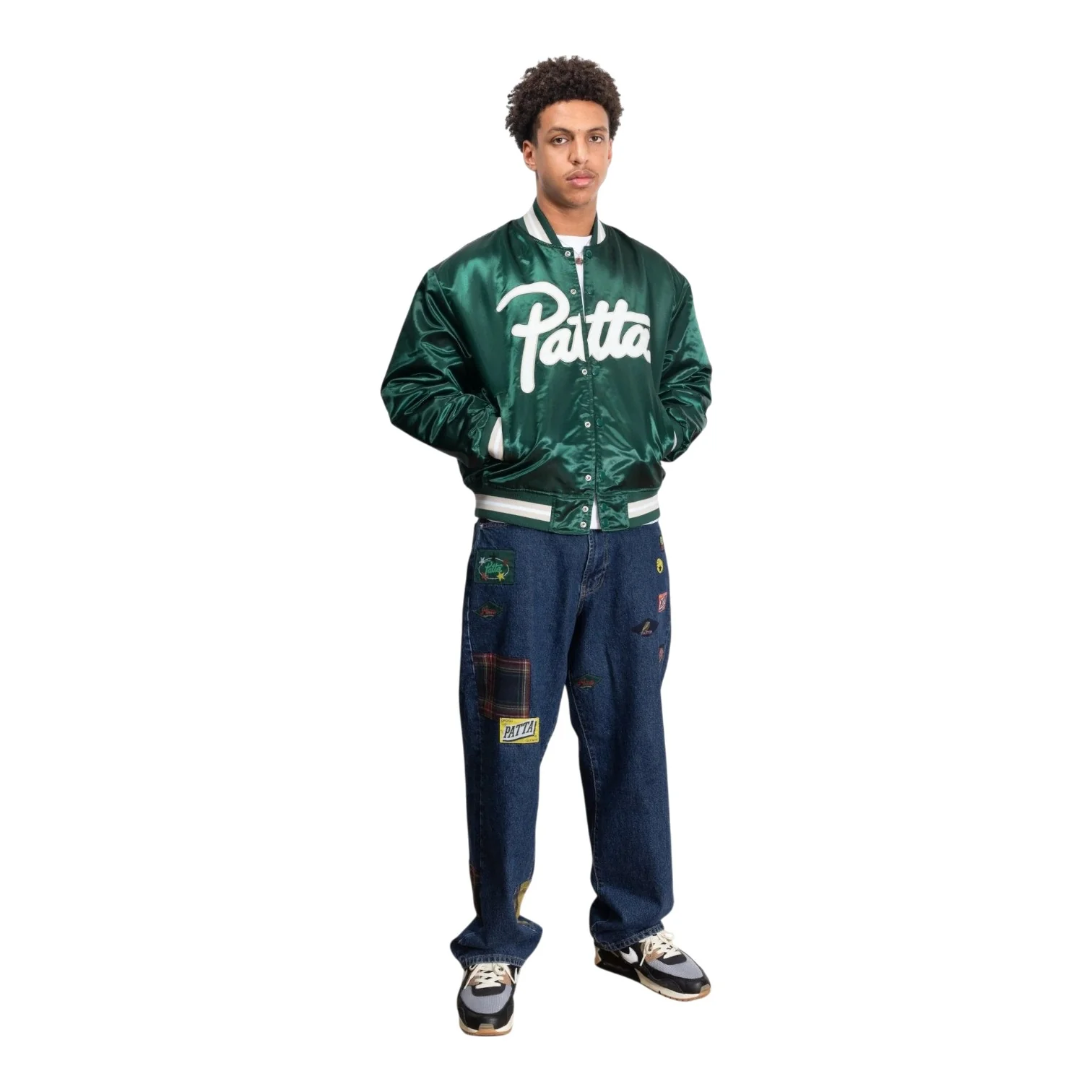 Script  ogo Satin Varsity Jacket Green - Image 3